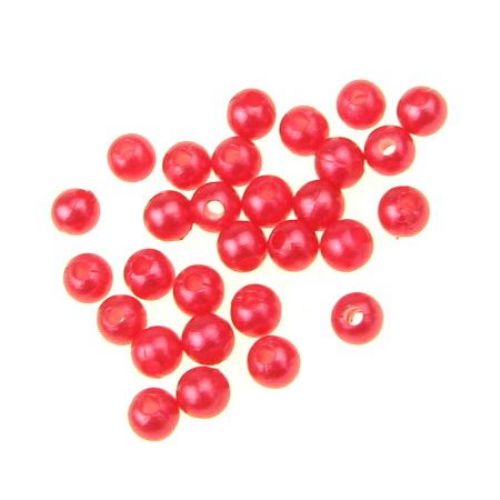 Acrylic Beads Imitating Pearls ball 5 mm hole 1 mm red -50 grams ~ 890 pieces