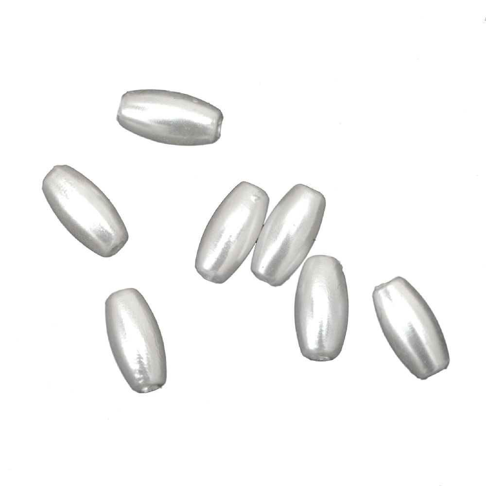 Imitation Pearl Acrylic Beads oval 4x8 mm hole 1.5 mm white -20 grams
