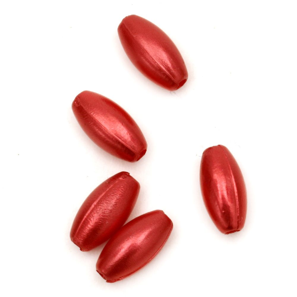 Fake Pearl Acrylic Beads oval 6x12 mm hole 2 mm red -20 grams ~ 90 pieces