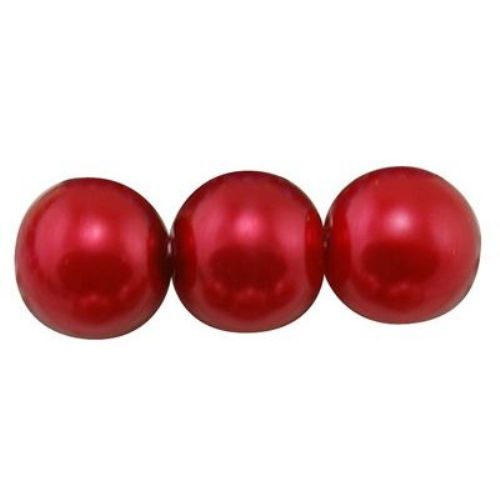 Lustrous pearl glass beads strand, round for jewelry making 10 mm red - 80 cm