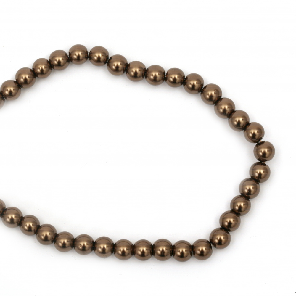 String of Glass Pearl Beads / 8 mm, Hole: 1 mm / Brown ± 80 cm  ± 110 pieces