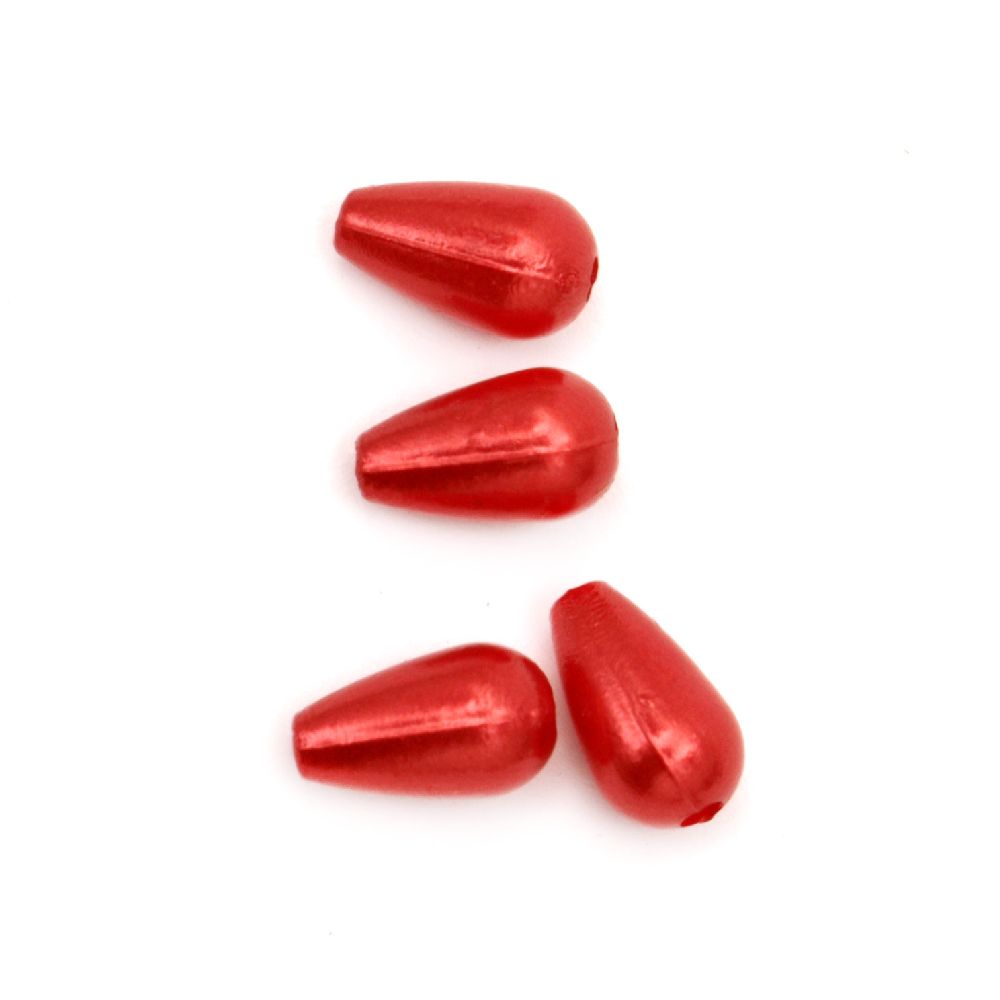 Imitation Pearl Acrylic Beads drop 6x10 mm hole 1 mm red -20 grams
