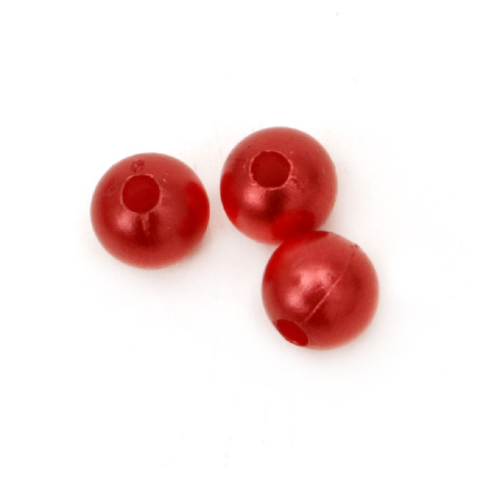 Acrylic Beads Imitating Pearl ball 8 mm hole 2 mm red -50 grams ~ 190 pieces
