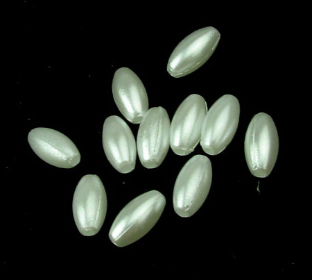 Fake Pearl Acrylic Beads oval 6x12 mm hole 2 mm white -20 grams ~ 90 pieces