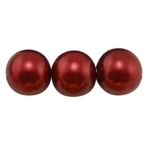 String of Glass Pearl Beads / 8 mm, Hole: 1 mm / Dark Red - 90 cm ± 110 pieces