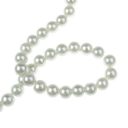Glass Round Beads Strand with Pearl Coating, 10 mm, Hole: 1 mm, White, 80 cm strand, 85 pieces 
