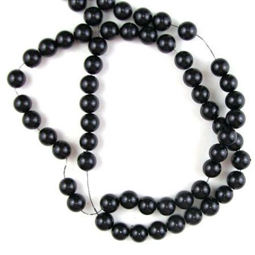 Glamorous Pearl Glass Beads Strand, Round, 14 mm, Black, 80 cm strand, 62 pieces 