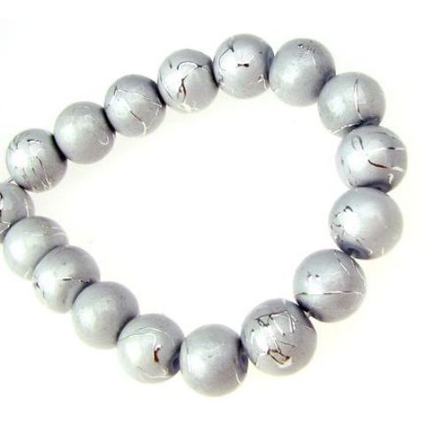Rough glass round beads strands with metal thread 8mm  hole 2mm gray light ~ 80cm ~ 105 pieces