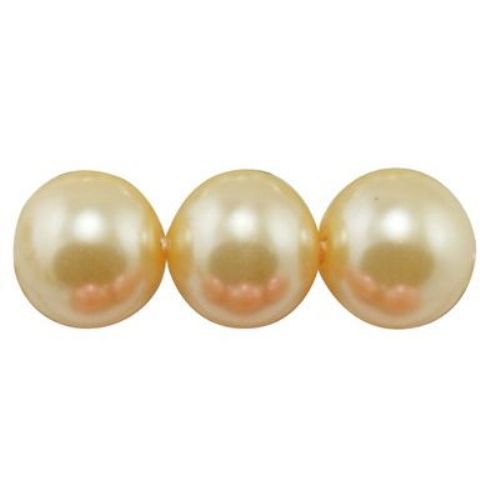 Sheeny Glass Round Pearl Beads Strand, Lemon Chiffon, 14 mm, 80 cm strand,  62 pieces 
