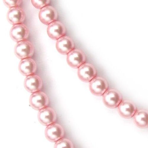 Glossy Pearl Glass Beads Strand, Light Pink, 6 mm, Hole: 1 mm, 80 cm string, 140 pieces 