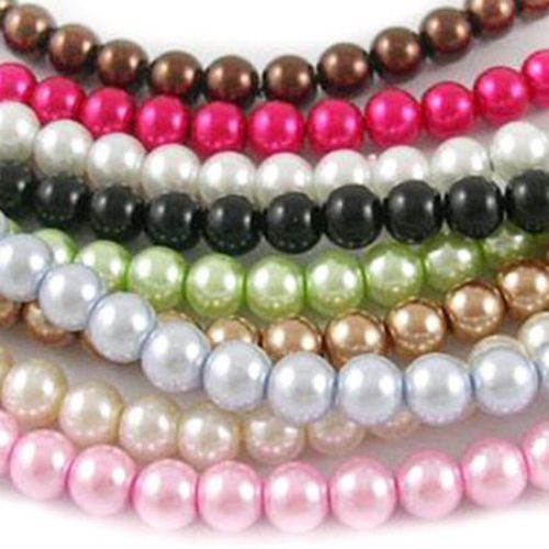 Pearl glass beads  strand, shiny ball 10 mm assorted colors ~ 90 cm ~ 85 pieces