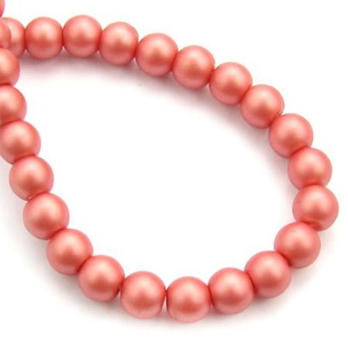 Shiny round glass beads for arts & crafts or jewelry making projects 8 mm hole 1 mm frosted salmon ~ 85 cm ~ 105 pieces