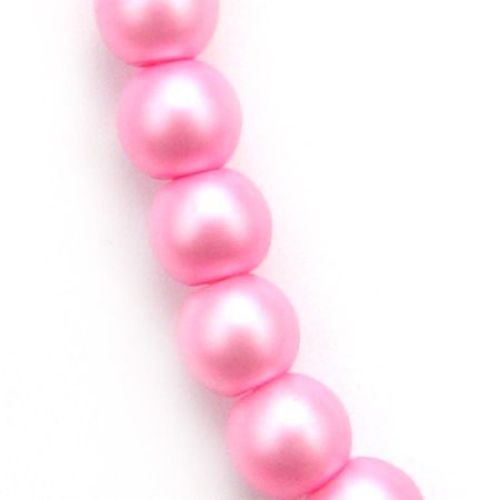Наниз мъниста стъкло перла 8 мм дупка 1 мм матирана розова ~85 см ~105 броя