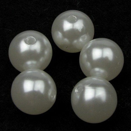 Мънисто перла топче 12 мм дупка 3 мм бяло -50 грама ~57 броя