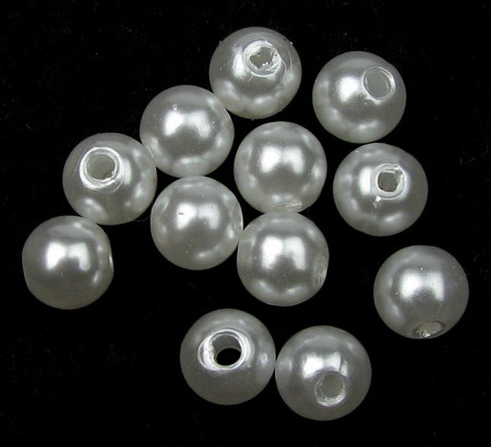 Plastic pearl bead 8 mm hole 2 mm white -50 grams ~ 190 pieces