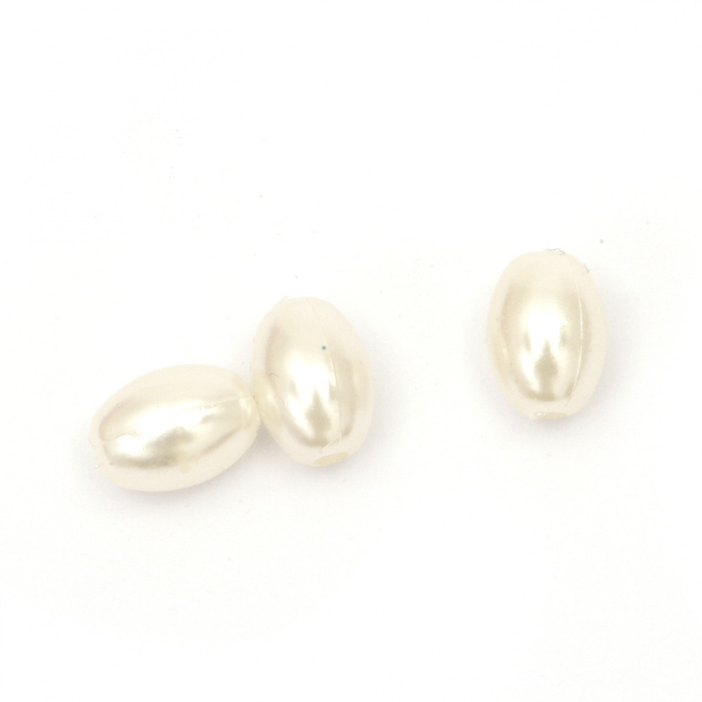Мънисто перла овал 11x7.5 мм дупка 2 мм цвят крем -20 грама ±55 броя