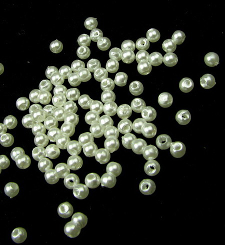 Мънисто перла топче 3 мм дупка 1 мм ABS 1-во качество цвят бял -20 грама ~1800 броя