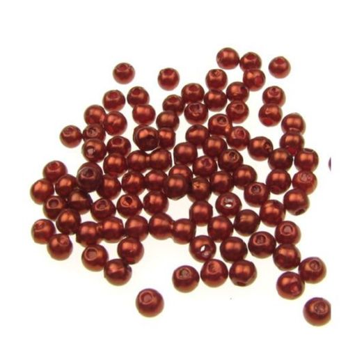 Round Plastic Beads with a Pearl Coating, 4 mm, Hole: 1 mm, Brown, 50 gr
