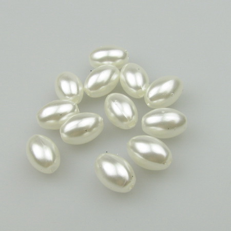Bead pearl oval 11x7.5 mm hole 2 mm color white -20 grams ± 55 pieces