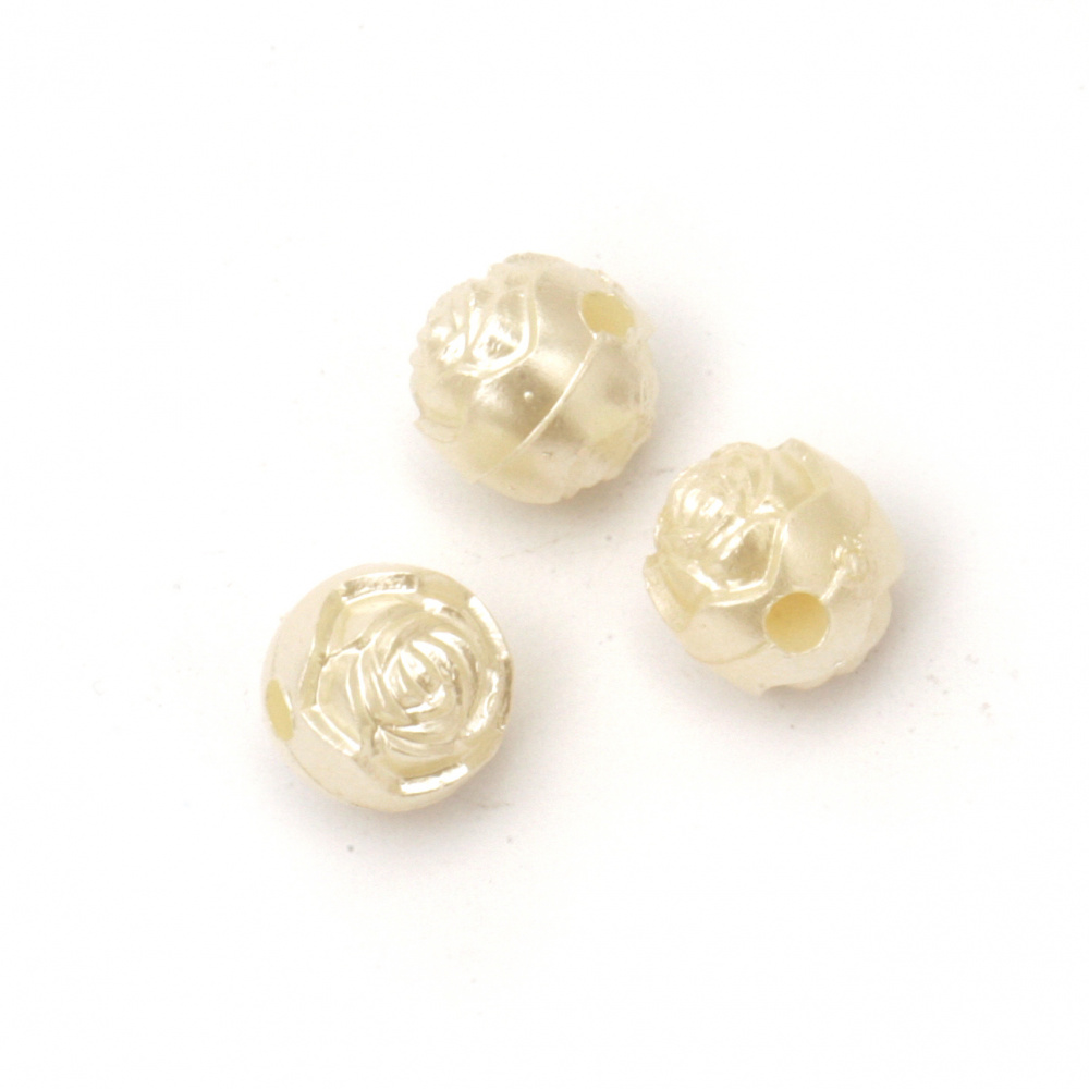 Plastic Beads with a Pearl Coating / Rose, 8 mm, Hole: 2 mm, Cream Color, 20 gr, 85 pieces
