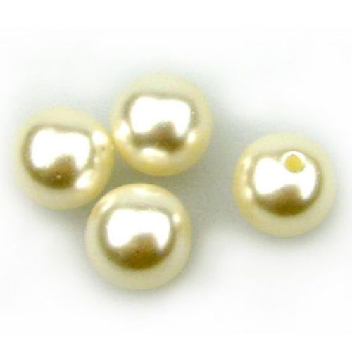 Перла стъклена 8 мм с 1 дупка 1 мм цвят крем - 30 броя 18.48 грама