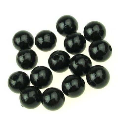 Fake Pearl Acrylic Beads ball 10 mm hole 2 mm black -50 grams ~ 100 pieces