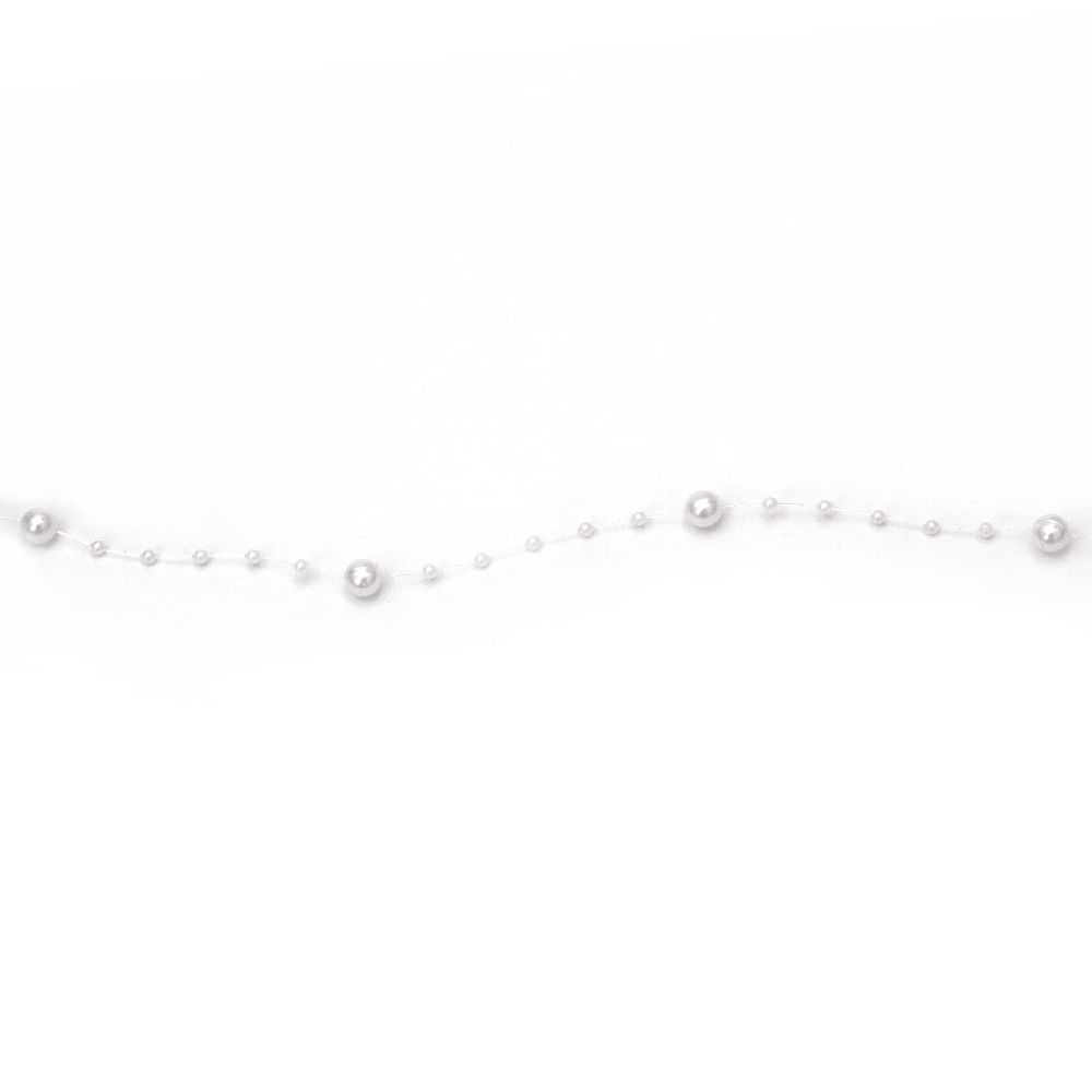 Гирлянд с пластмасова перла бяла 4~8 мм -1 метър