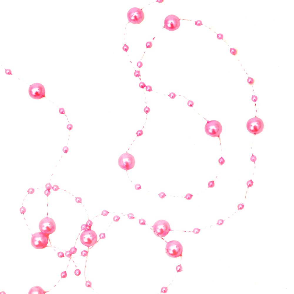 Γιρλάντα με πλαστικό μαργαριτάρι 3 ~ 8 mm ροζ ~ 121 τεμάχια -130 cm