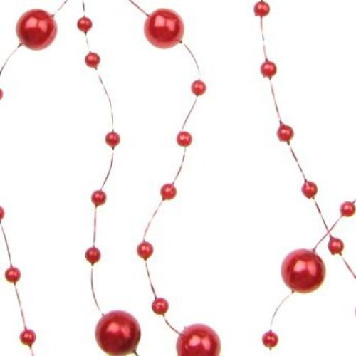 Decoration with plastic pearl 8 mm cream color - 1 meter 3 ~ 8 mm red ~ 121 pieces -130 cm