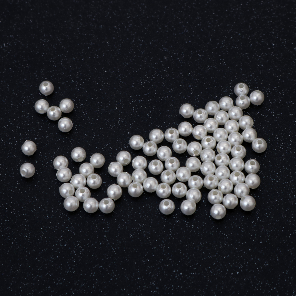 Perline effetto perla rotonde, color crema, 5 mm, foro 1 mm, 50 g (~890 pz)