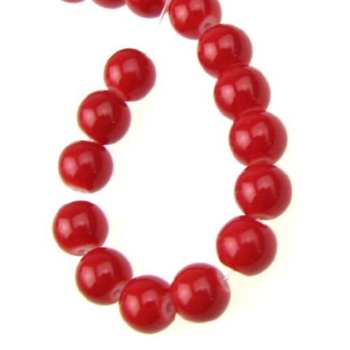 Glamorous Pearl Glass Beads Strand, Ball Shaped, 8 mm, Hole: 1 mm, Red, 80 cm, 105 pieces 