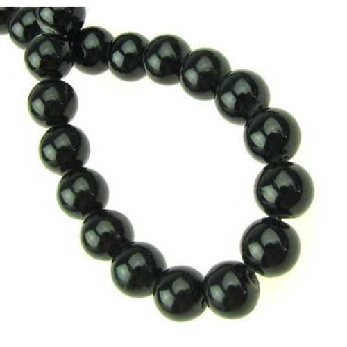 Round  Glass  Beads, Pearl String for DIY Jewelry, Solid Black, 8 mm Hole: 1 mm, 80 cm string, 104 pieces 
