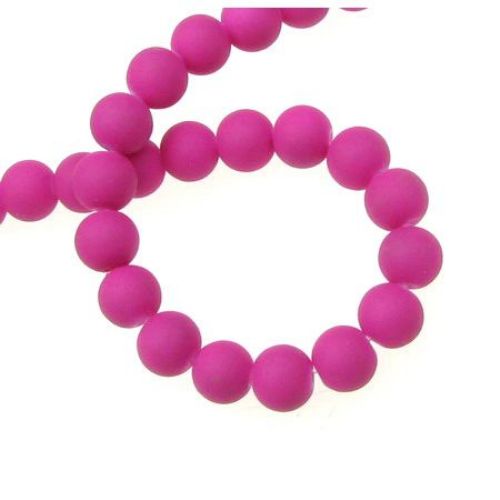 Glass Round Beads Strand with Rubber Coating, 8 mm, Electric Pink, 80 cm strand, 105 pieces 