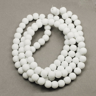 Round glass beads with a synthetic rubber coating  for handmade accessories 6 mm hole 1.3~1.6 mm matte white ~ 80 cm ~ 136 pieces