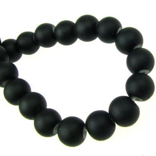 Rubber round glass beads, ball shaped string for DIY jewelry findings 8 mm hole 1 mm black ~ 80 cm ~ 105 pieces