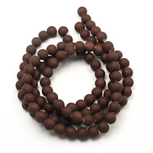 Glass Beads with Rubber Coating, Matte Beads for Handmade Jewelry Making, 8 mm, Brown, 80 cm, 105 pieces