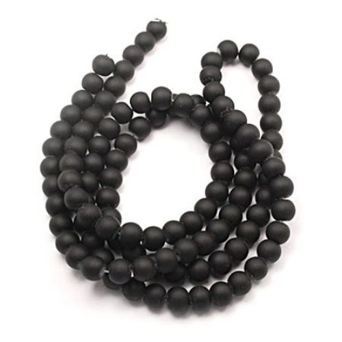 Round Rubber Coated Glass  Beads String for DIY Jewelry, Black, 12 mm, Hole: 1-1.5 mm, 80 cm string, 70 pieces 