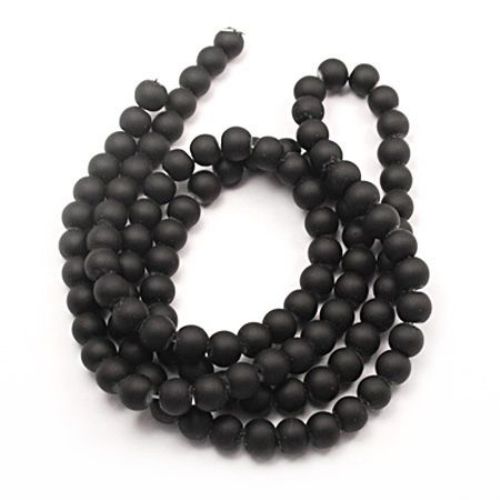 Matte round glass beads strands, rubber balls for jewelry necklace craft making 14 mm hole 1~1.5mm  black ~ 80 cm ~ 60 pieces