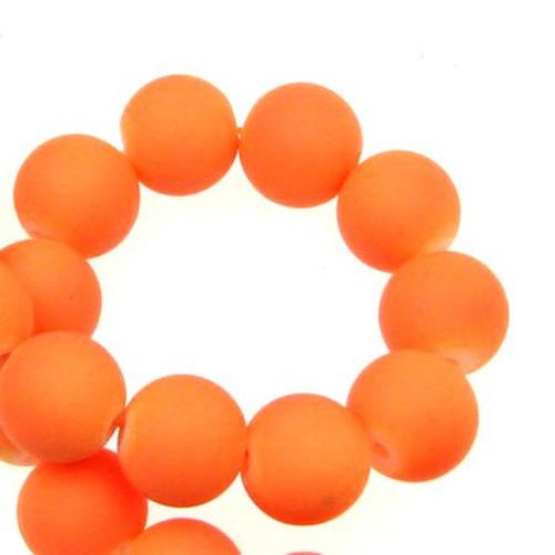 Glass round rubber  beads string for jewelry making, DIY fringes of beads 10 mm neon orange ~ 80 cm ~ 85 pieces