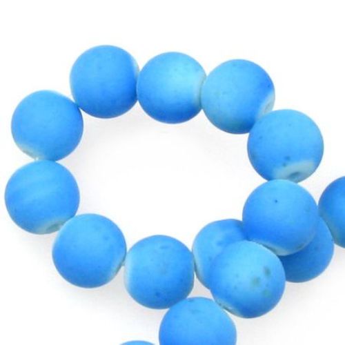 Наниз мъниста стъкло топче 10 мм дупка 1.3~1.6 мм гумирано синьо ~80 см ~85 броя