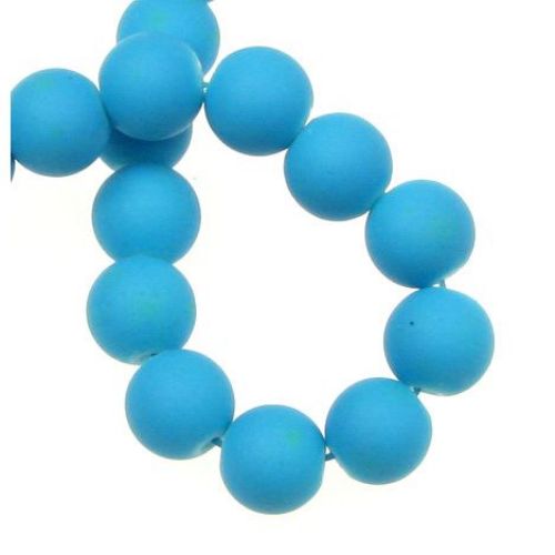 Наниз мъниста стъкло топче 10 мм дупка 1.3±1.6 мм гумирано синьо-тюркоазено ±80 см ±85 броя