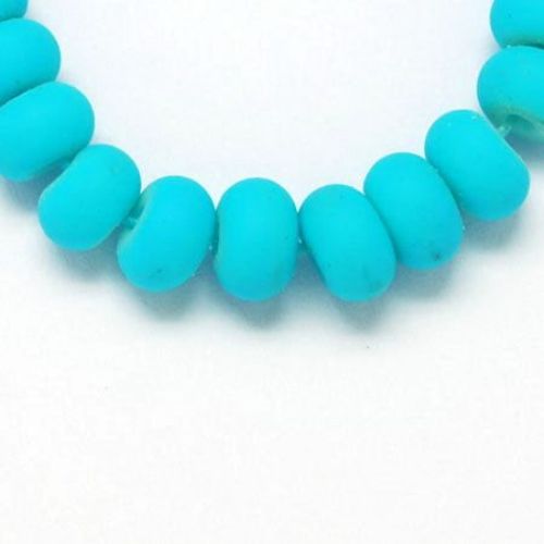 Matte glass rubber washer beads strand for DIY accessories like key chains, bracelets or necklace 8x6 mm  blue ~ 80 cm ~ 150 pieces