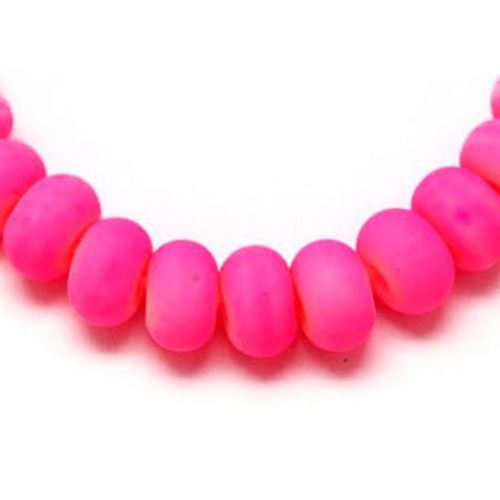 Velvet washer glass rubber coated beads strand for jewelry making and DIY home art projects 8x6 mm pink ~ 80 cm ~ 150 pieces