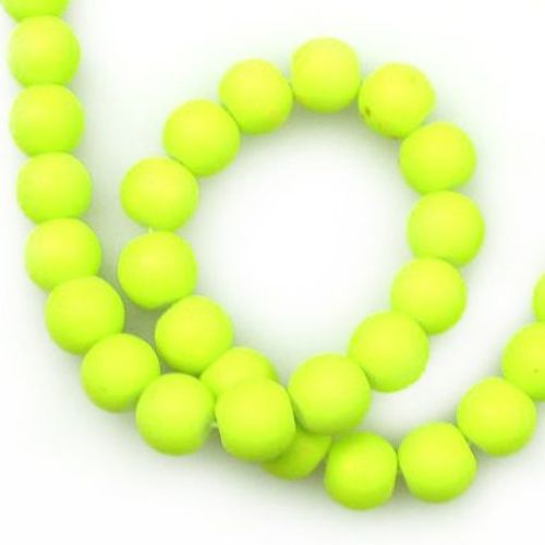 Rubber glass round beads string for DIY jewelry findings 10 mm hole 1.3 ~ 1.6 mm electric green ~ 80 cm ~ 85 pieces
