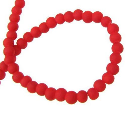 Glass round beads strand with rubber coating for vintage jewelry making 4 mm hole 1 ~ 1.5 mm red ~ 80 cm ~ 210 pieces