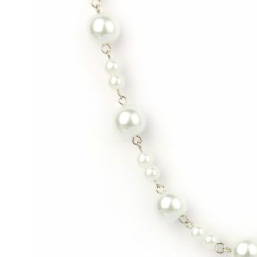 Наниз мъниста стъкло перла 6 и 12 мм бели със свързващи елементи цвят сребро -100 см