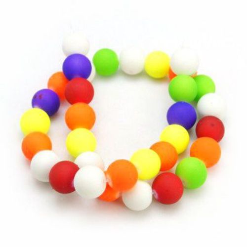 Neon Glass Rubber Beads String, 12 mm, MIX Colors, about 40 cm string, 32 pieces