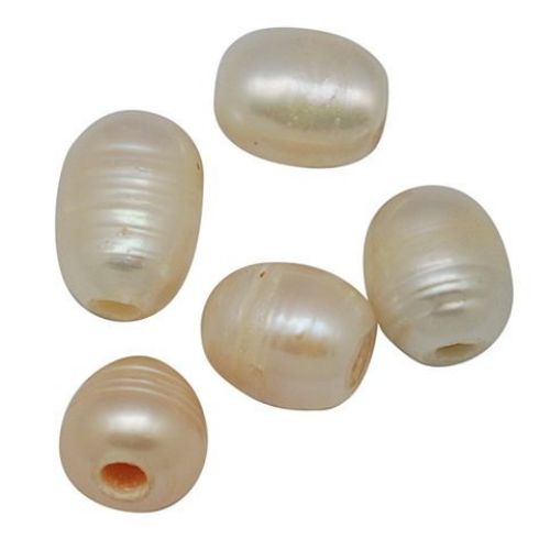 Перла естествена 8~9x10~12 мм дупка 3 мм бяла -5 броя