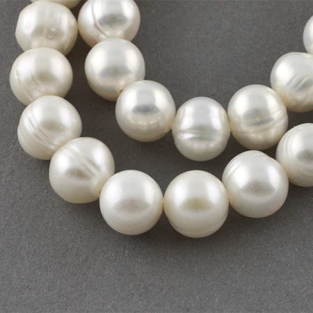 Наниз естествена перла 7~8 мм дупка 1 мм бяла клас AA ~55 броя