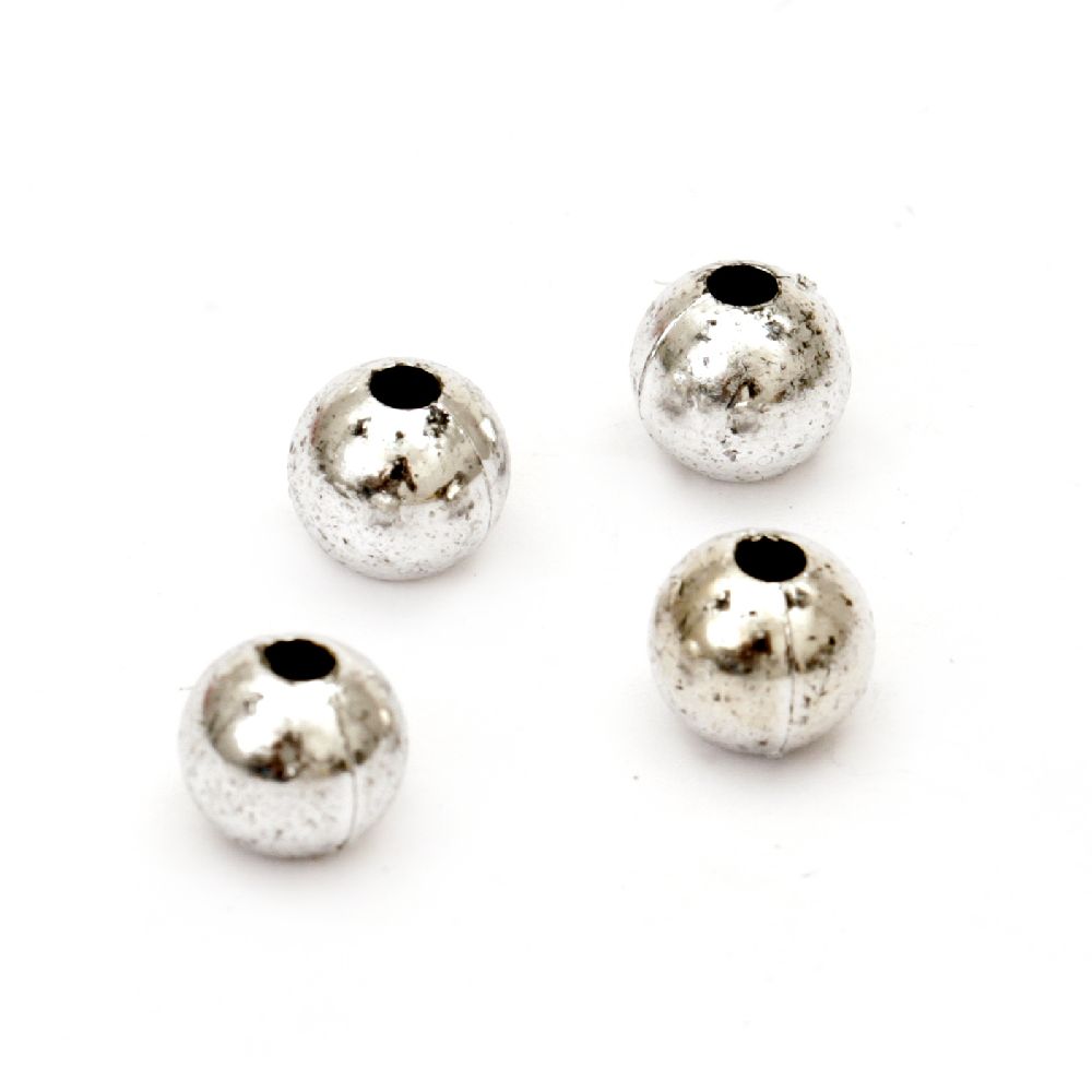 Perlă metalizată 8 mm gaură 2 mm culoare alb -50 grame ~ 160 buc